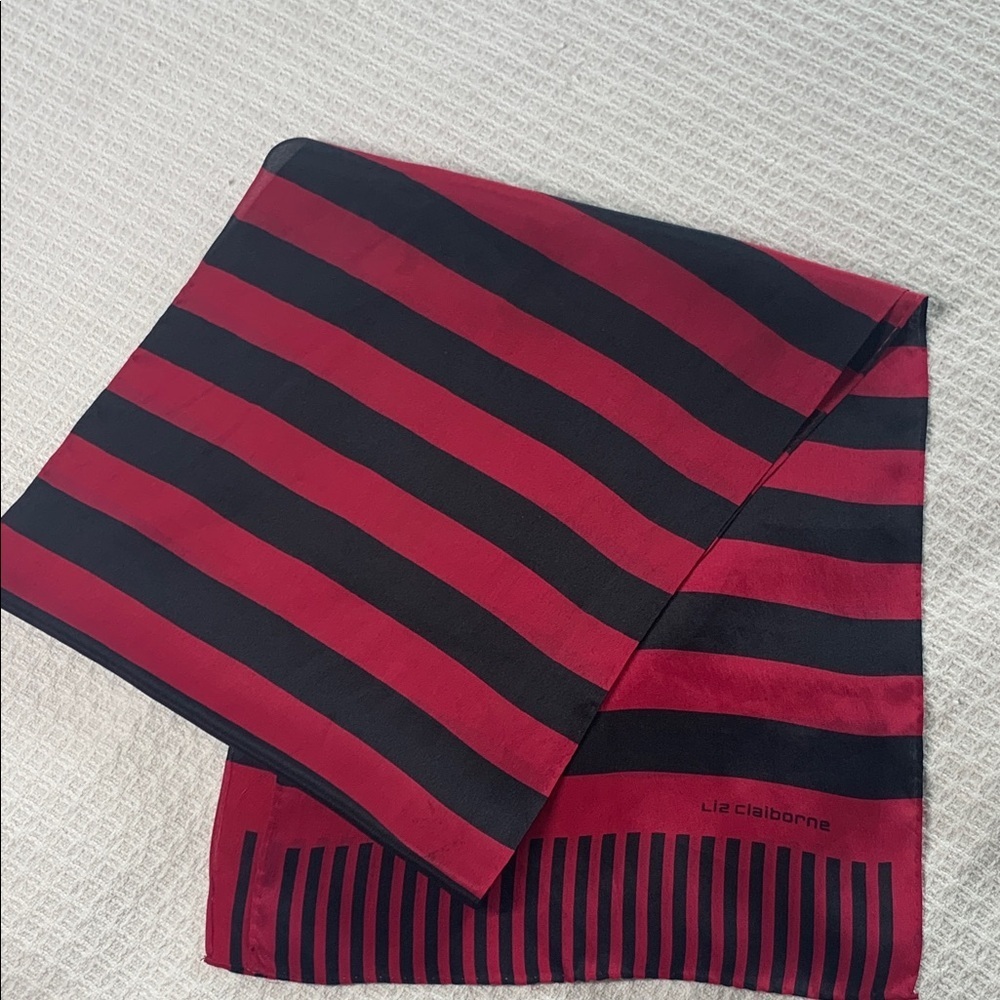 Liz Claiborne vintage silk scarf black and red stripes